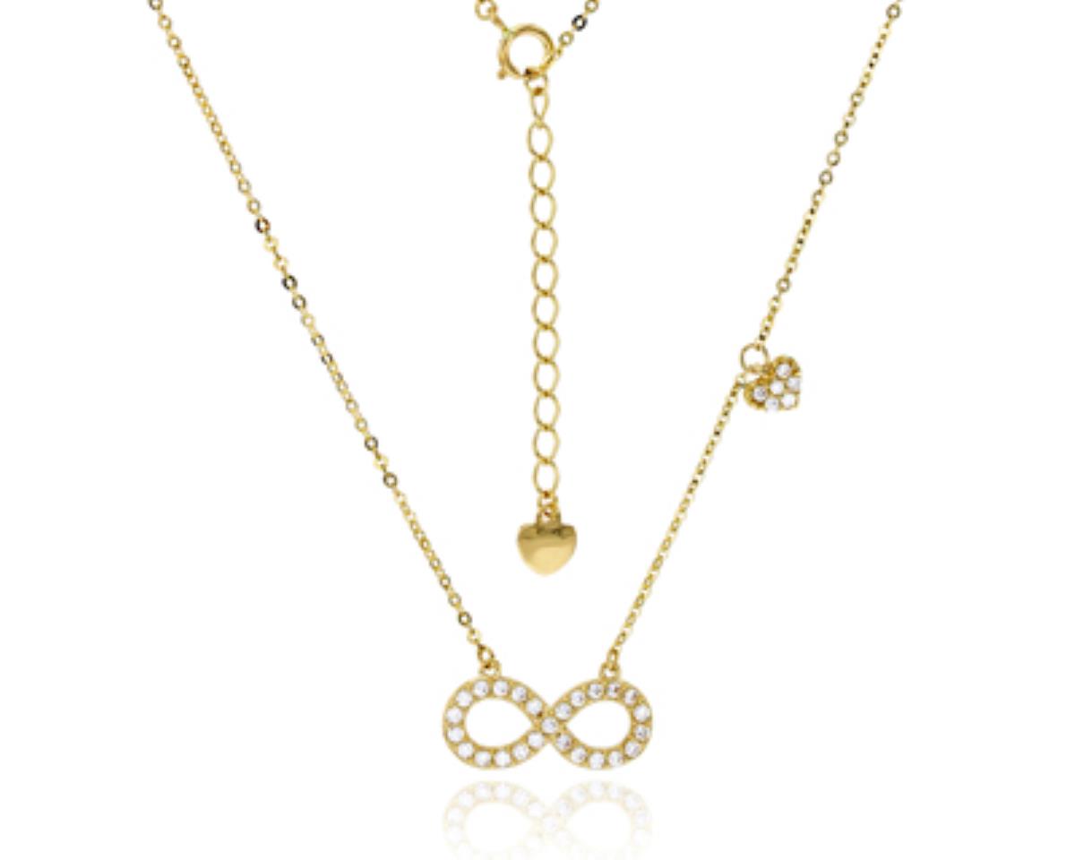 10K Yellow Gold Micropave Infinity & Heart 18" Necklace