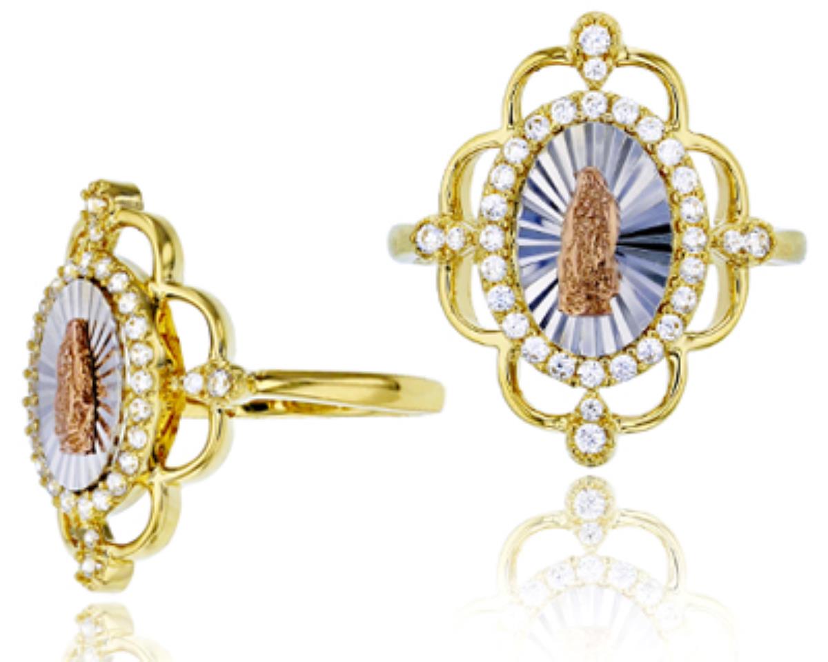 10K Tricolor Gold High Polished & DC Halo Virgin Mary 21mm Wide Ring