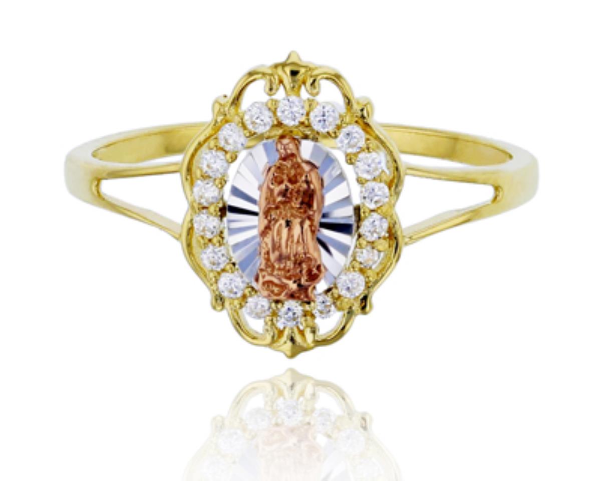 10K Tricolor Gold Polished & DC Split Shank Virgin Mary Ring
