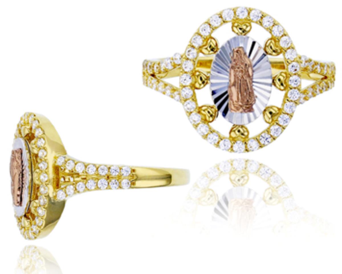 10K Tricolor Gold DC Oval Halo Virgin Mary Religious Ring