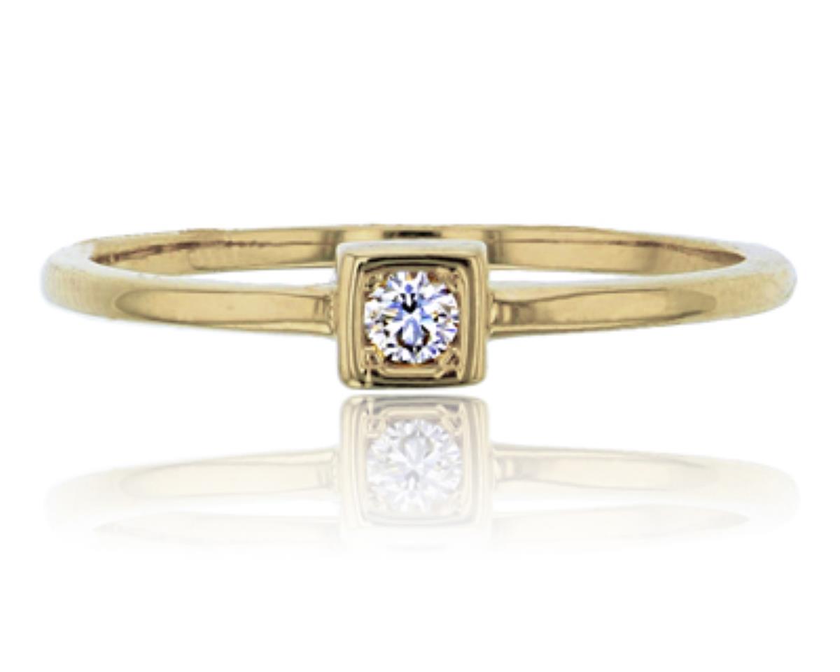 10K Yellow Gold 4mm Polished Square Bezel Solitaire Ring