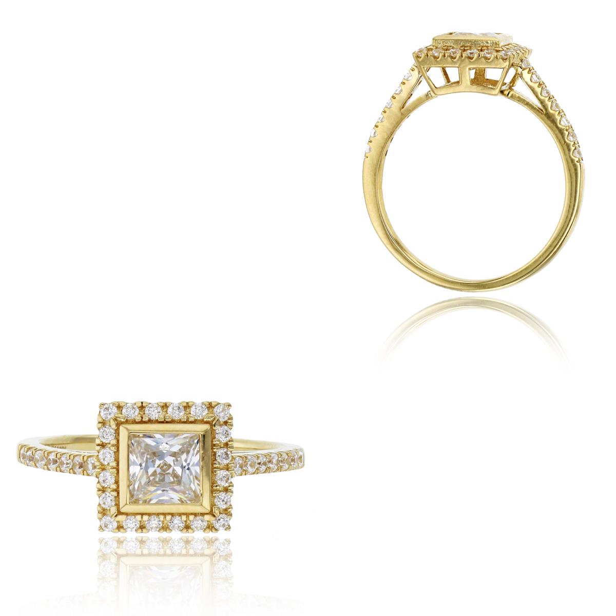 14K Yellow Gold 9.00mm Micropave Square Halo Princess Cut Engagement Ring