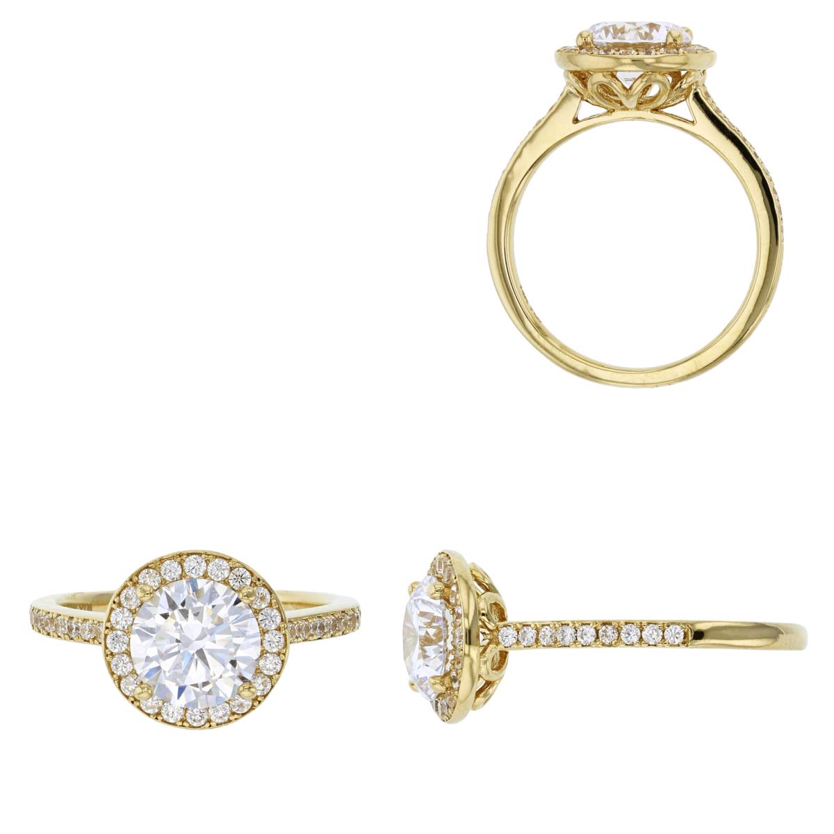14K Yellow Gold 8.00mm Round Cut Halo Engagement Ring
