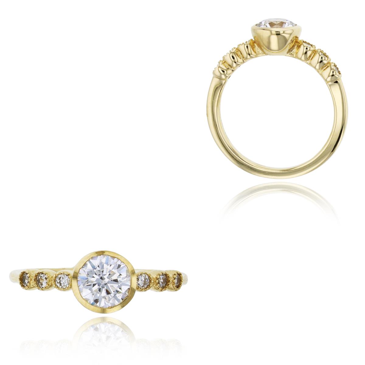 14K Yellow Gold 7mm Round Bezel Milgraine Bubble Sides Engagement Ring