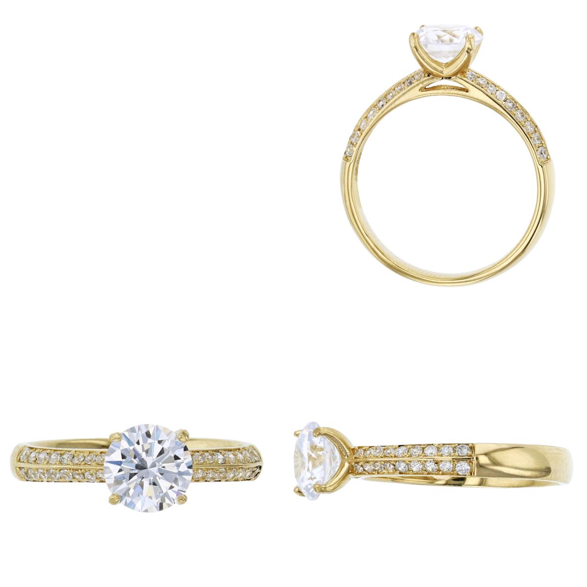14K Yellow Gold 7.00mm Round Cut 2-Row Micropave Engagement Ring