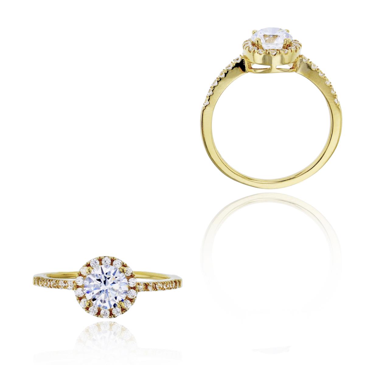 14K Yellow Gold 6mm Round Cut Halo Engagement Ring