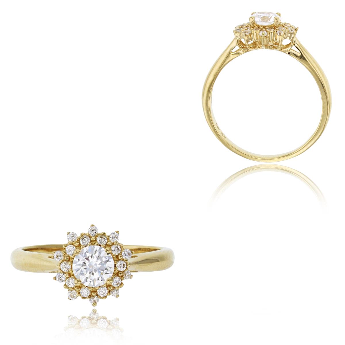 14K Yellow Gold 5mm Round Cut Micropave Flower Polished Engagement Ring