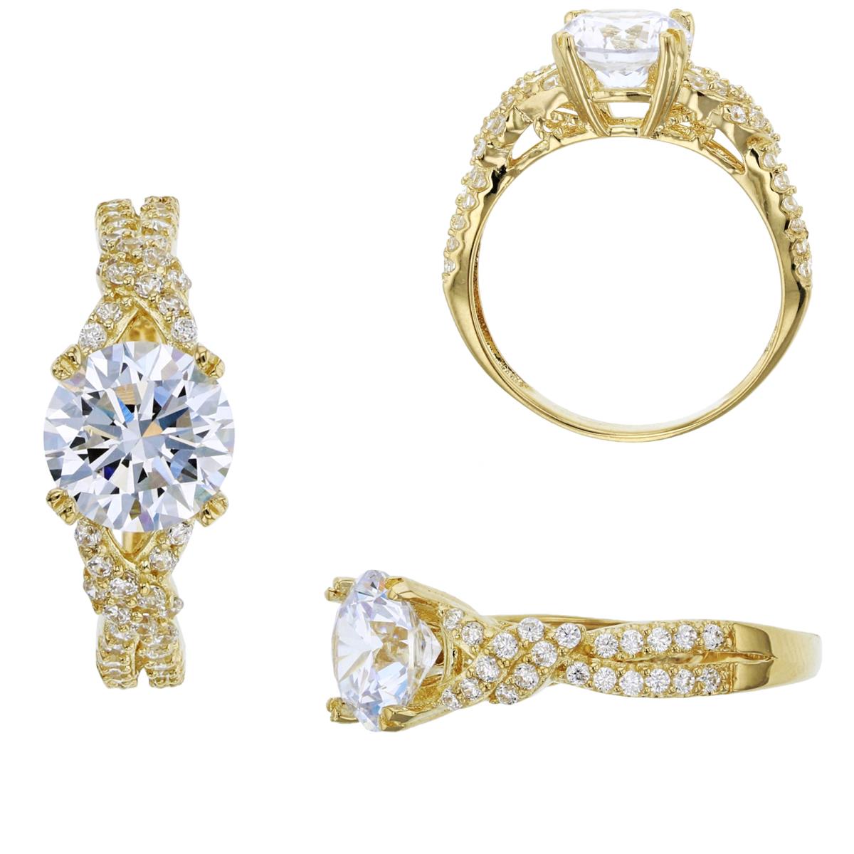 10K Yellow Gold 8.00mm Rnd CZ Twisted Sides Engagement Ring
