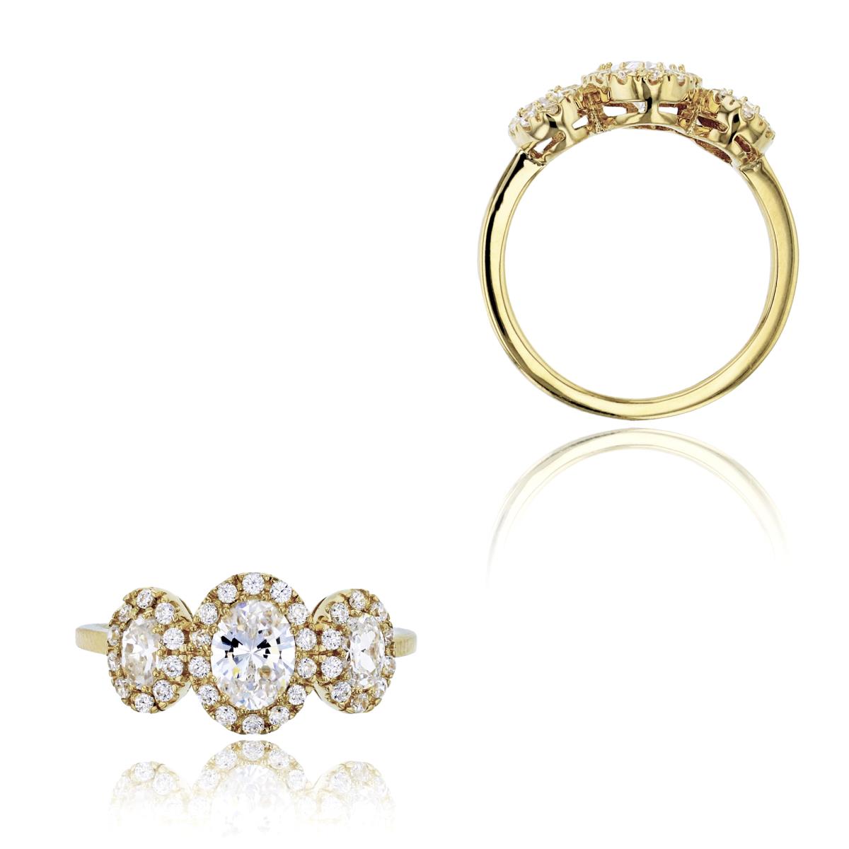 14K Yellow Gold Polished Triple Oval Halo Engagement Ring