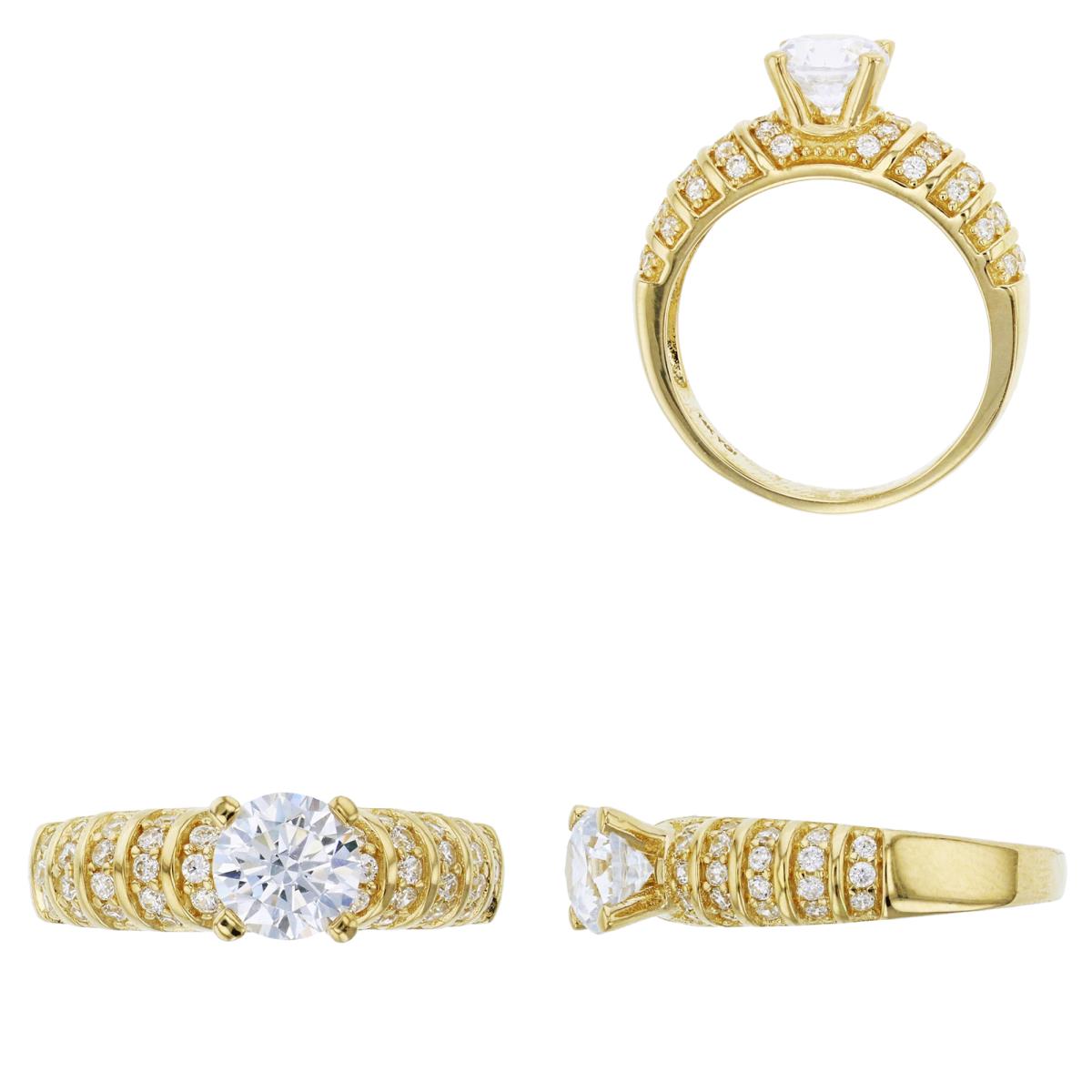 14K Yellow Gold 6.50mm Round Cut Prong Set Polished & Micropave Sides Engagement Ring