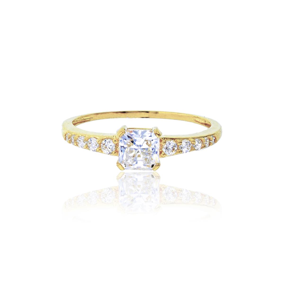 14K Yellow Gold 5mm Princess Cut Micropave Sides Polished Engagement Ring