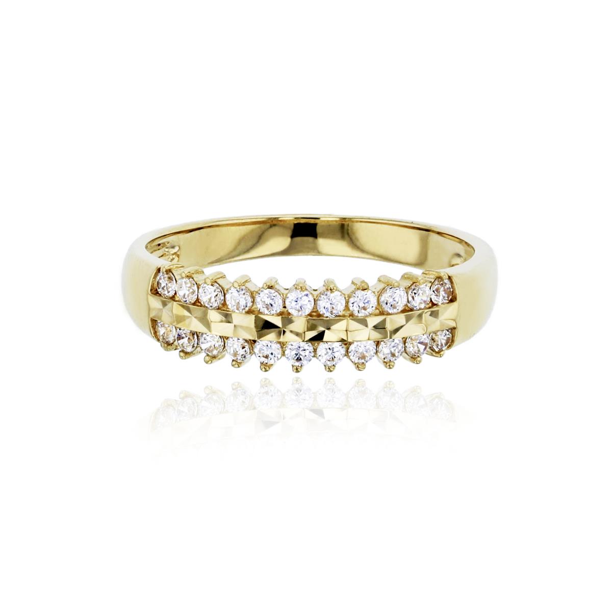 10K Yellow Gold 2-Row Micropave Polished & Diamond Cut Fashion Ring