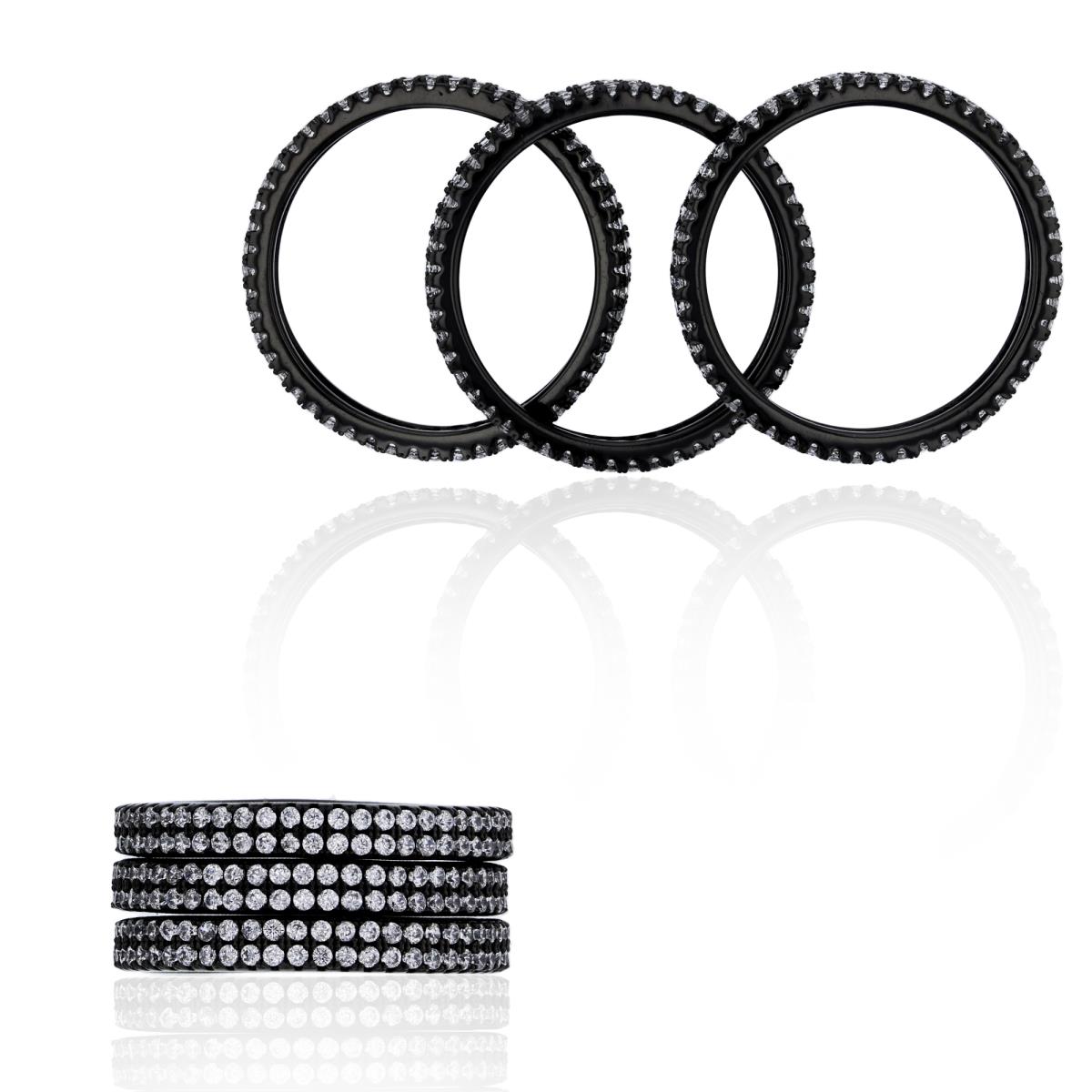 Sterling Silver Black 2 Row Pave Stack Ring