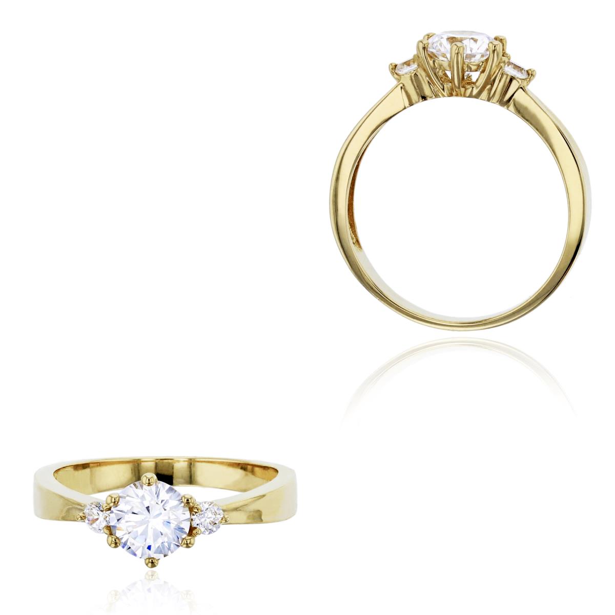 14K Yellow Gold Triple Round Cut CZ Polished Engagement Ring