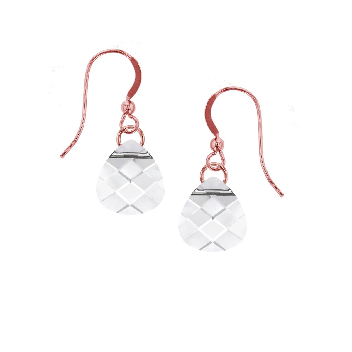 Sterling Silver Rose 11X10MM Swarovski Crystal Flat Briolette Dangling Fish Hook Earring