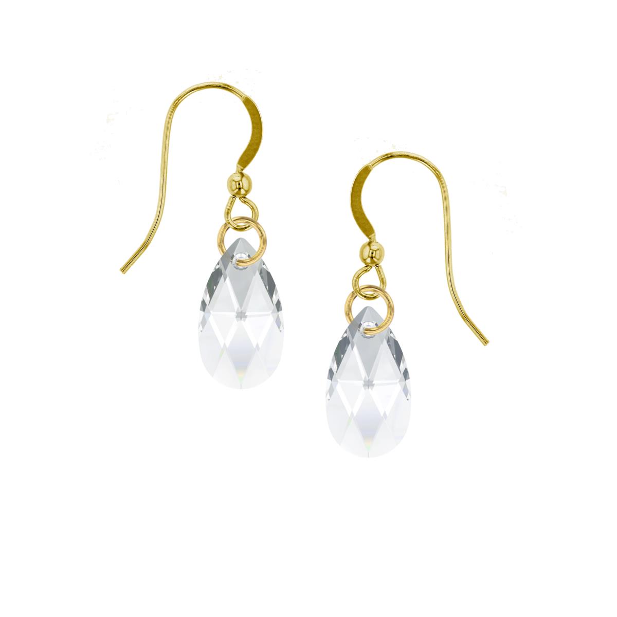 Sterling Silver Yellow 16mm Pear Clear Swarovski Crystal Dangling Fish Hook Earring