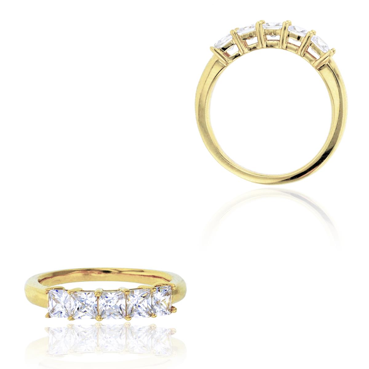 14K Yellow Gold Pave Princess Cut Prong Set Polished Fashion Ring