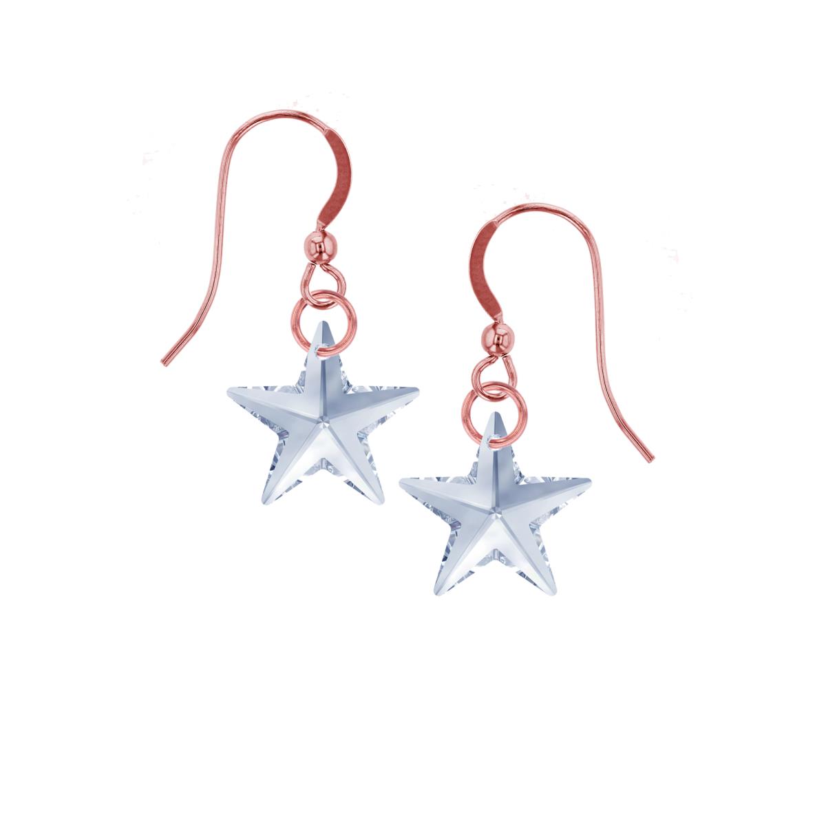 Sterling Silver Rose 20mm Star Blue Shade Swarovski Crystal Dangling Fish Hook Earring