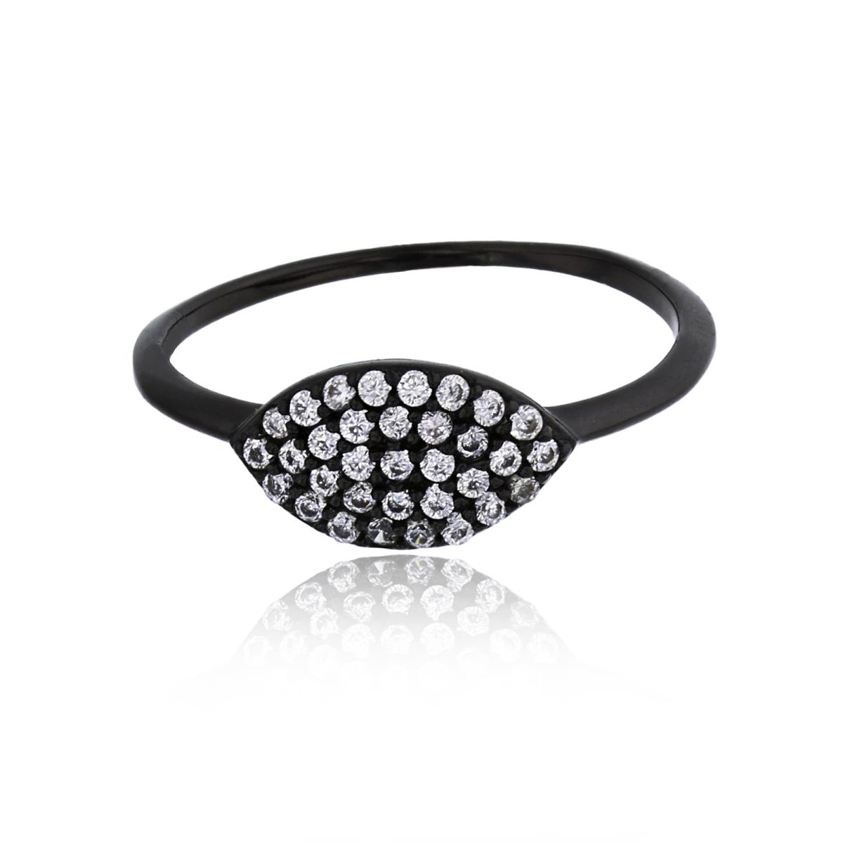 Sterling Silver Black 6.5mm Marquise Shape Micropave Rd CZ Fashion Ring