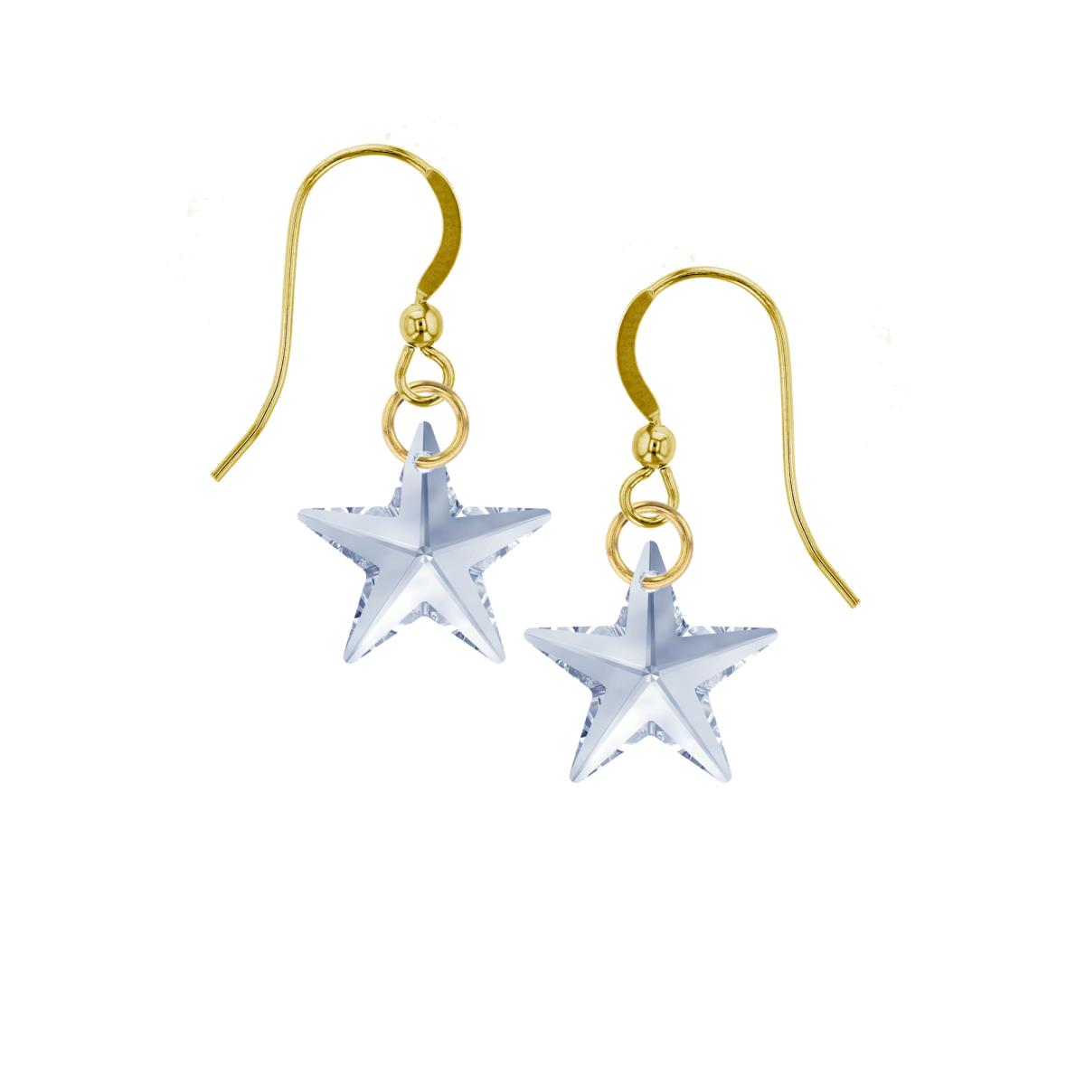 Sterling Silver Yellow 20mm Star Blue Shade Swarovski Crystal Dangling Fish Hook Earring