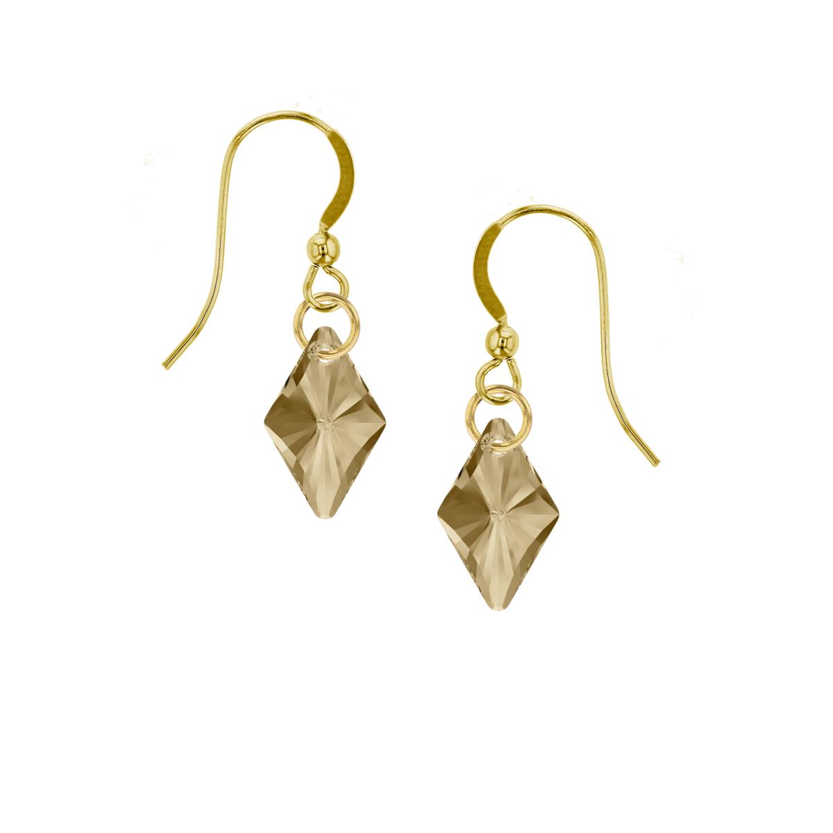 Sterling Silver Yellow 19mm Rhombus Golden Shadow Swarovski Crystal Dangling Fish Hook Earring