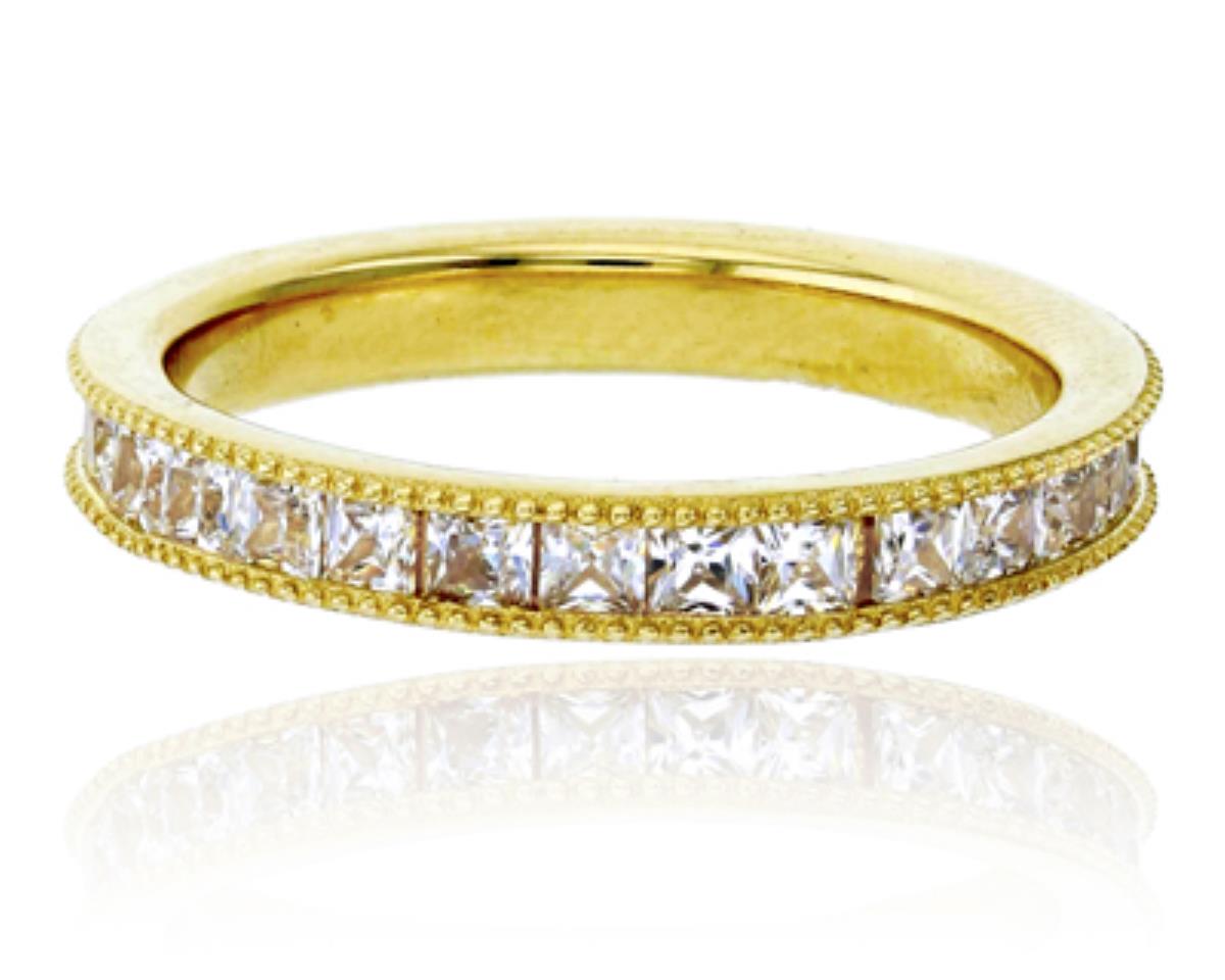 10K Yellow Gold Pave Princess Cut Milgraine Eternity Ring