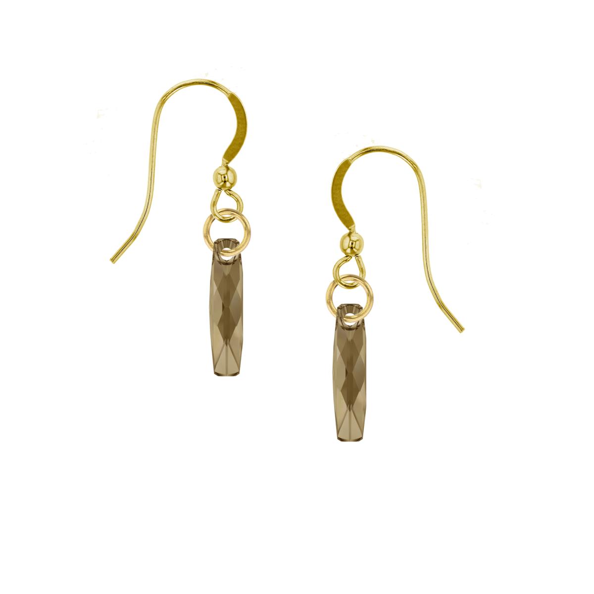 Sterling Silver Yellow 20mm Column Golden Shadow Swarovski Crystal Dangling Fish Hook Earring