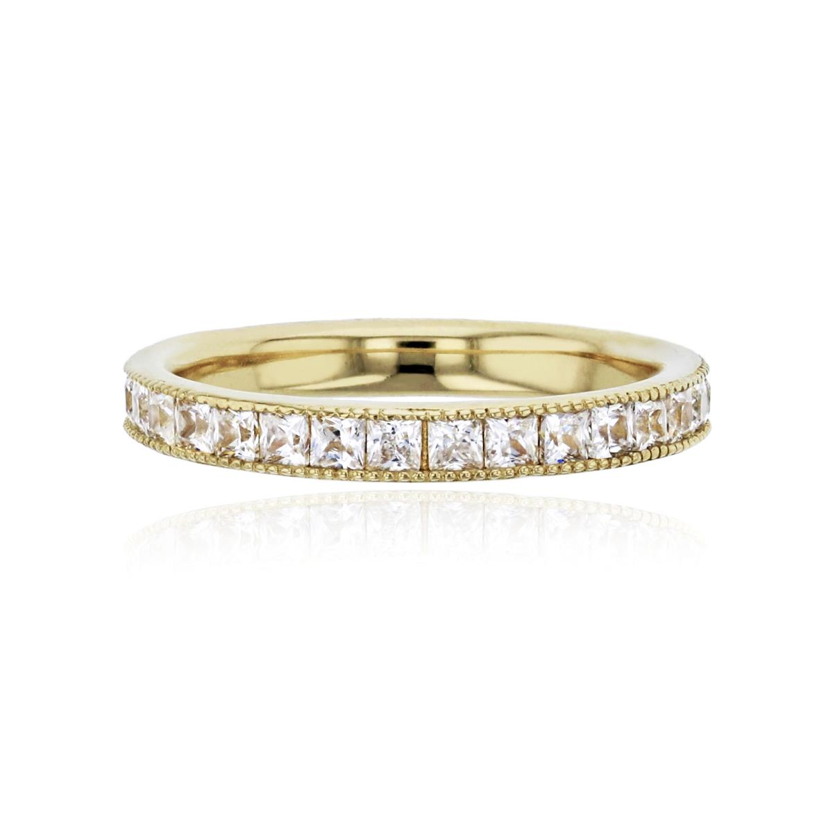 10K Yellow Gold Pave Princess Cut Milgraine 2.80mm Wide Eternity Ring