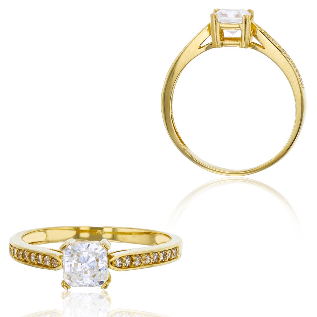 14K Yellow Gold 5.00mm Princess Cut Micropave Sides Engagement Ring
