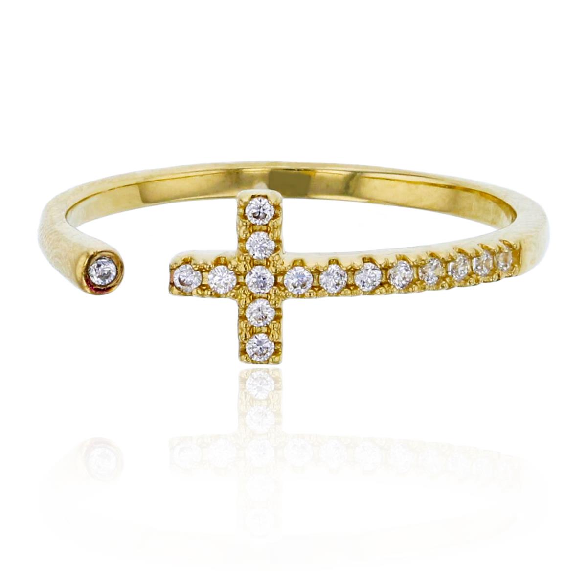 14K Yellow Gold Micropave Cross Open Shank Fashion Ring