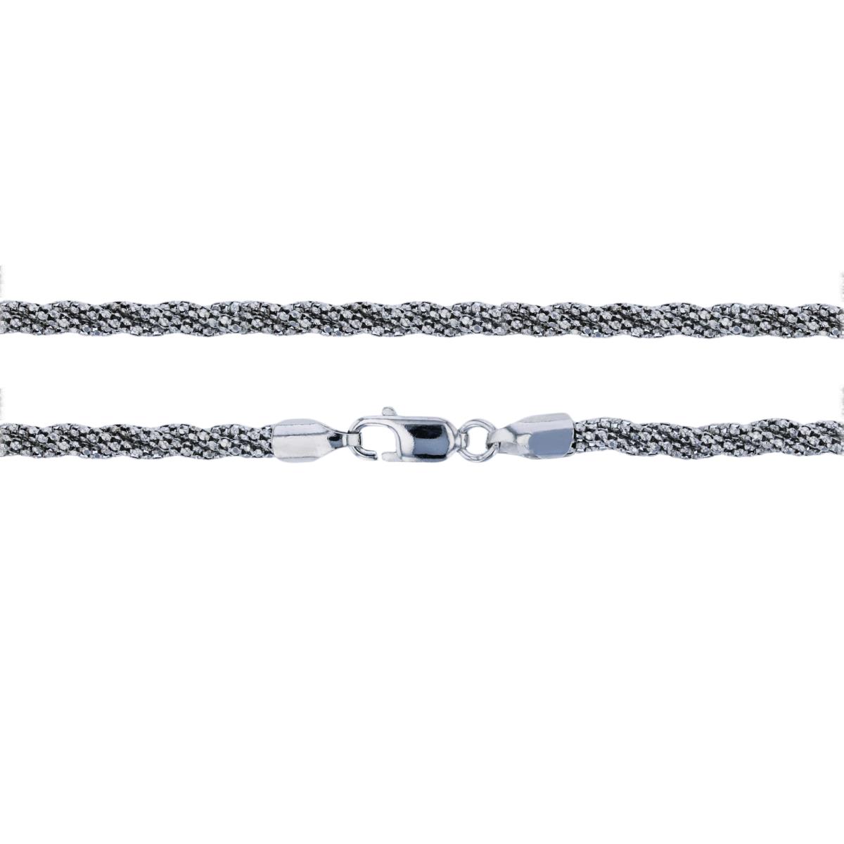 Sterling Silver Rhodium 3.40mm 7.5" DC Woven Popcorn Chain Bracelet