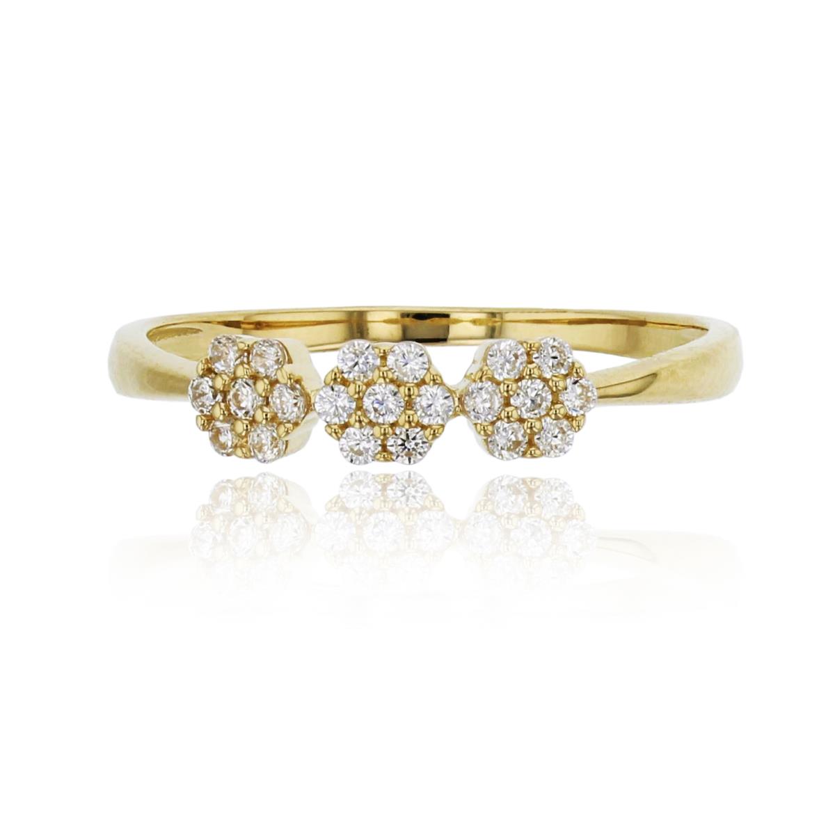 14K Yellow Gold Triple Micropave Flower Fashion Ring