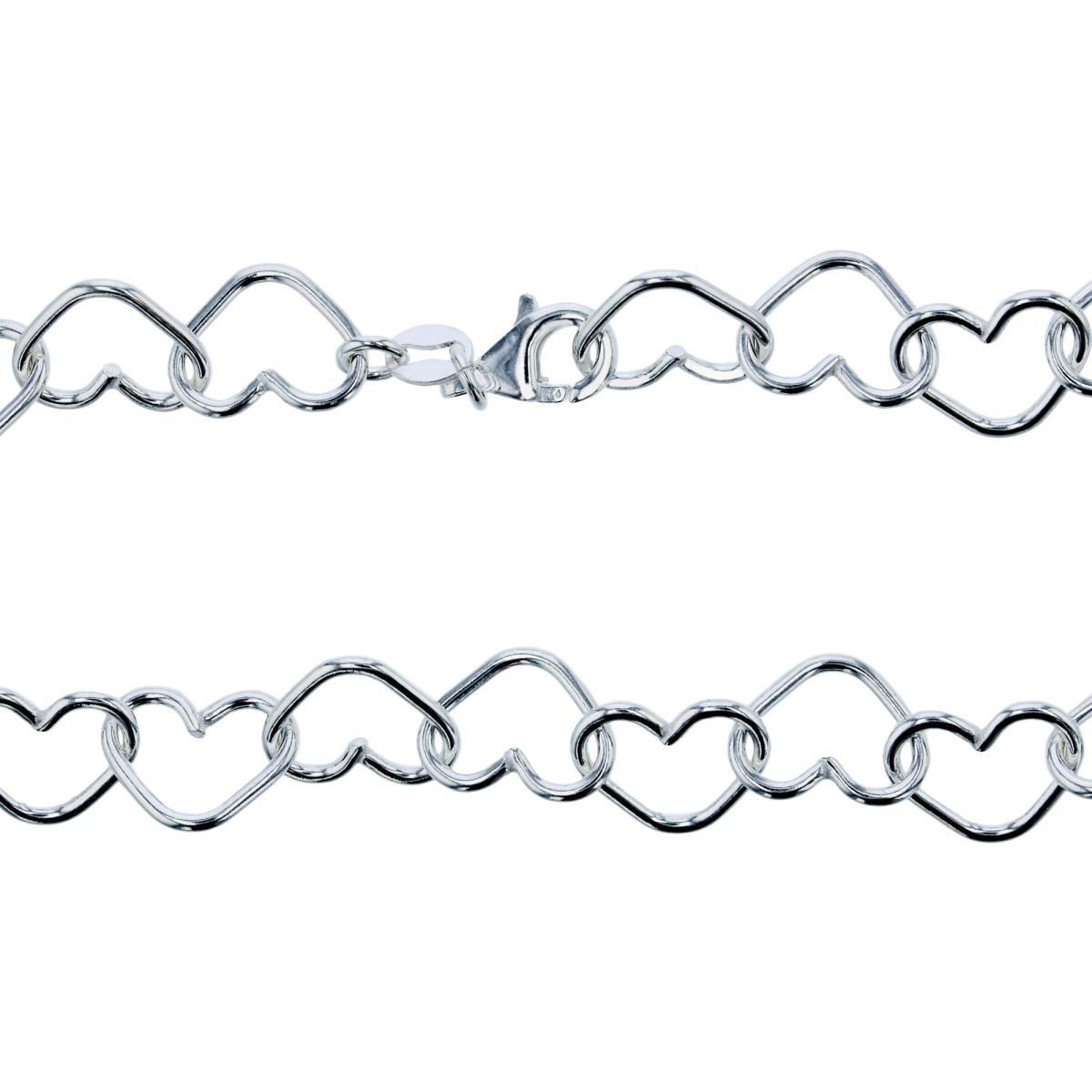 Sterling Silver Silver Plated 9.20mm 18" Heart Interlocking Link Chain