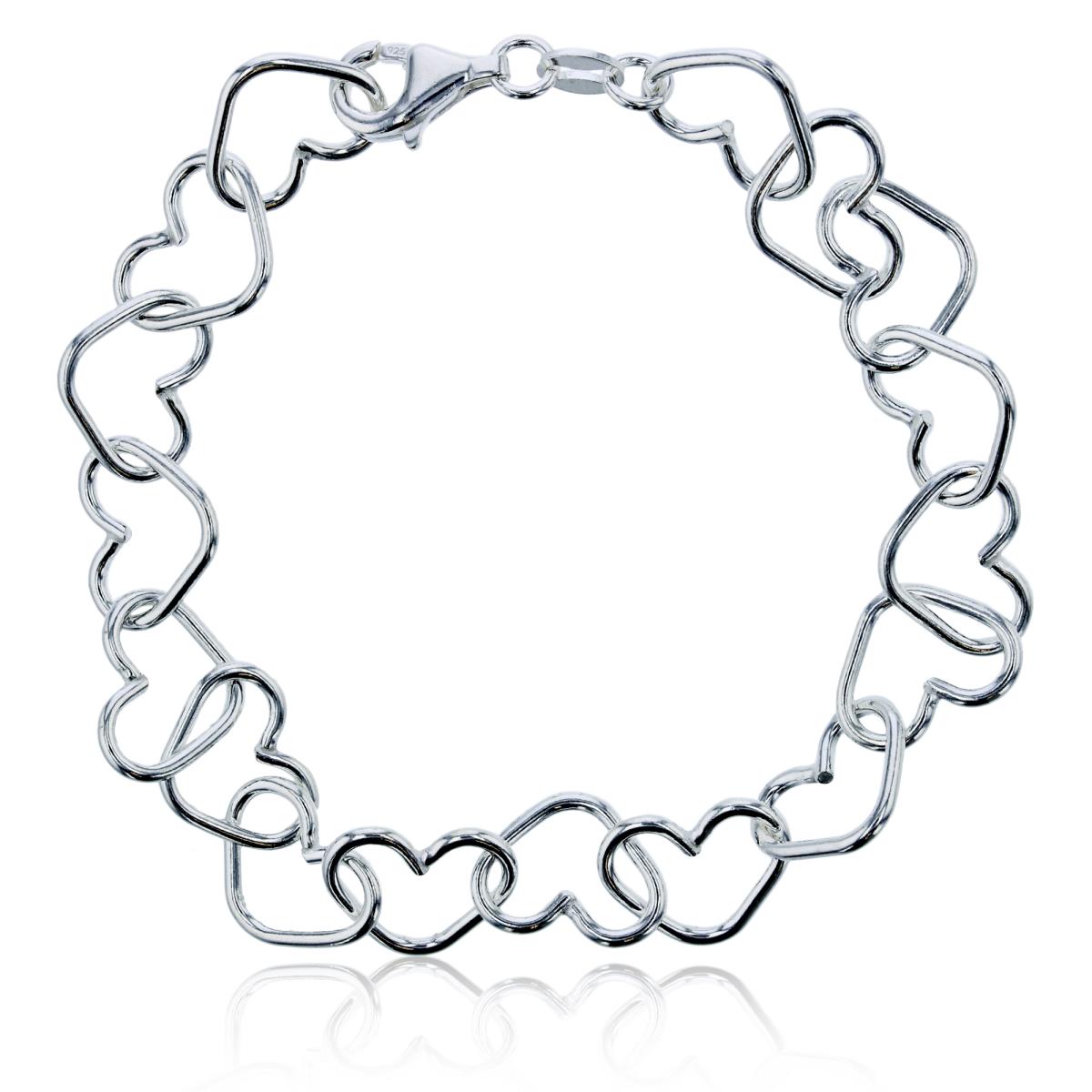 Sterling Silver Silver Plated 9.20mm 7" Heart Interlocking Link Chain Bracelet