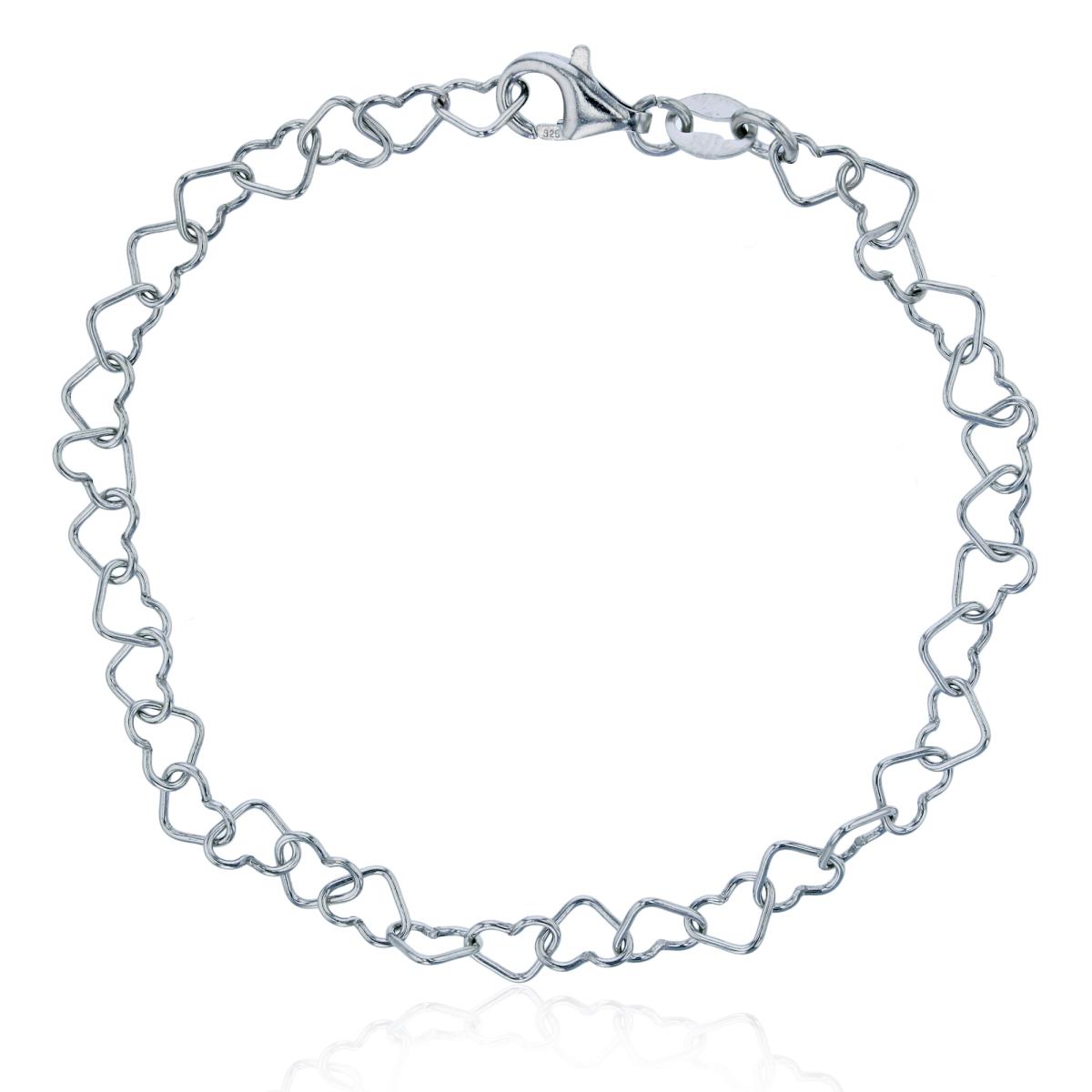 Sterling Silver Rhodium 4.50mm 7" Heart Interlocking Link Chain Bracelet