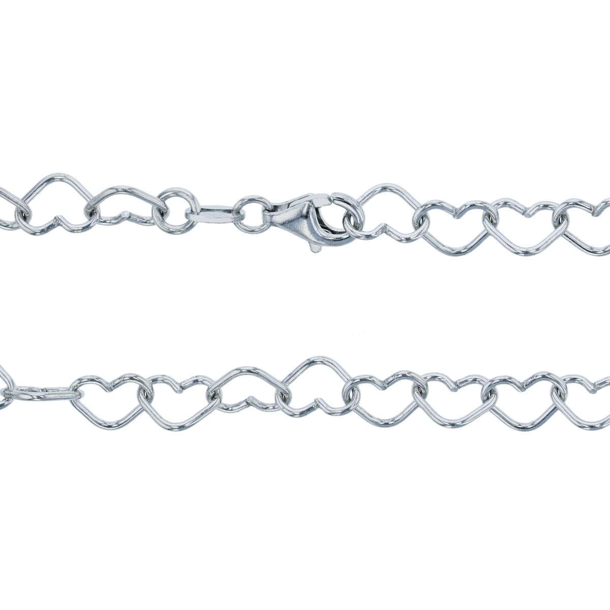 Sterling Silver Rhodium 5.60mm 18" Heart Interlocking Link Chain