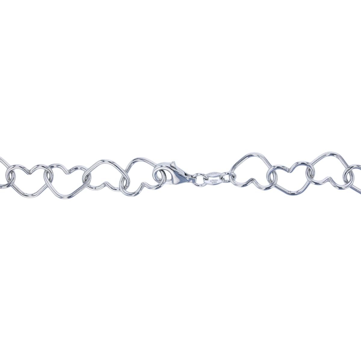 Sterling Silver Rhodium 9.20mm 18" Heart Interlocking Link Chain