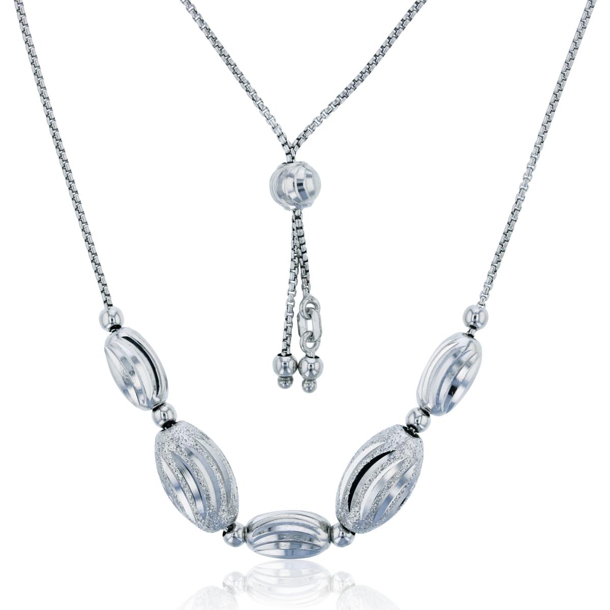 Sterling Silver Rhodium Glitter Rice Bead Adjustable Necklace