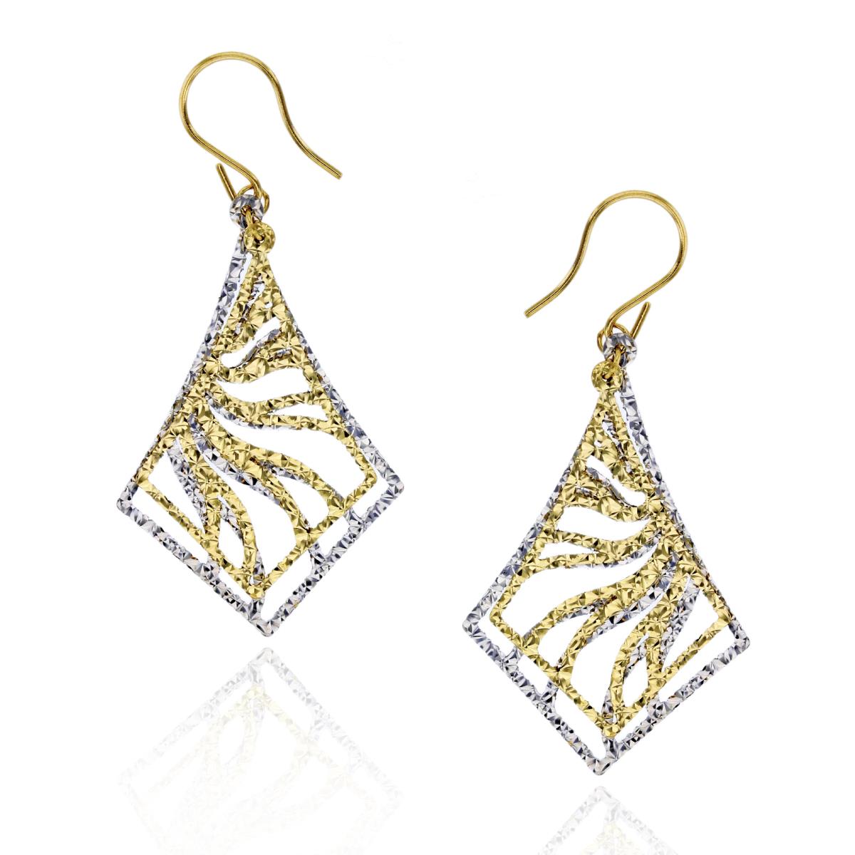 10K Two-Tone Gold 41x19mm Diamond Cut Filigree Tie Dangling Earring