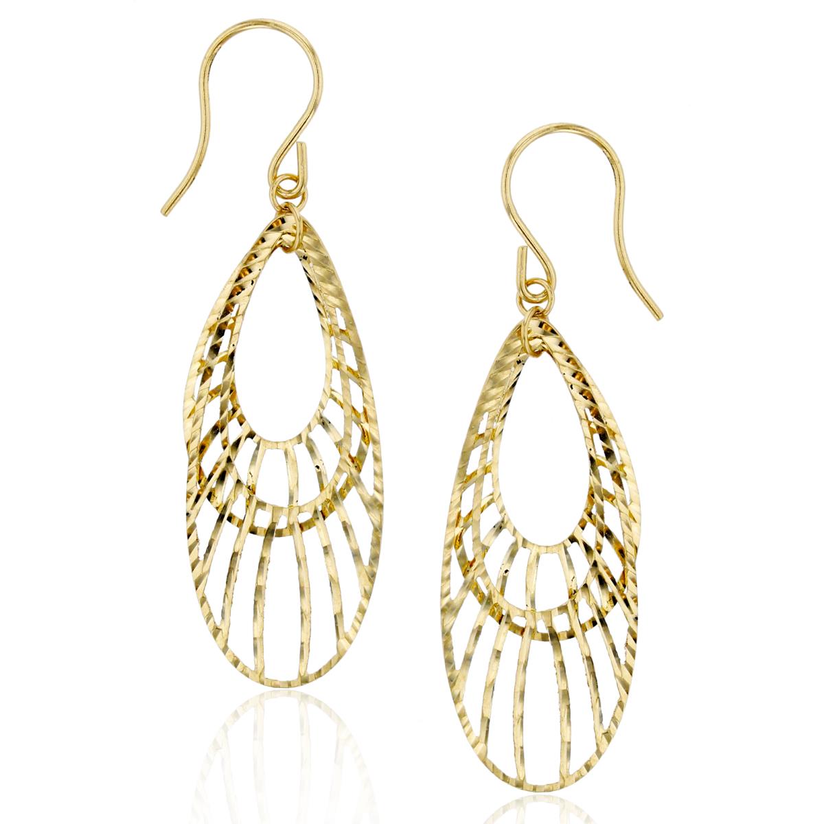 10K Yellow Gold 39x11mm Diamond Cut Open Teardrop Dangling Earring