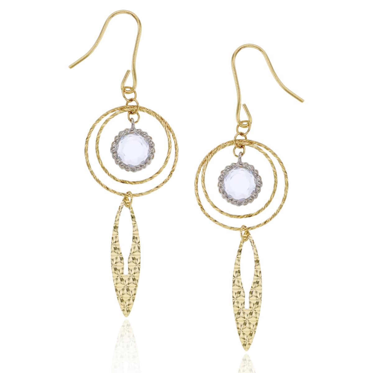 10K Two-Tone Gold 52x14mm Rd Cut CZ DC Open Circles & Marquise Shape Dangling Earring