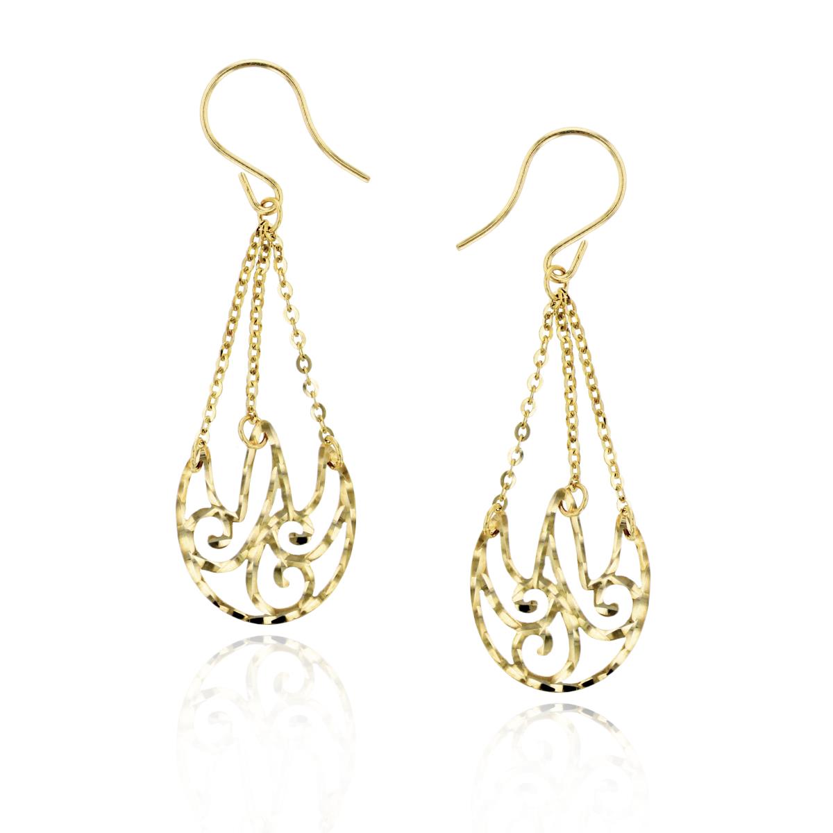 10K Yellow Gold 38x12mm Diamond Cut Filigree Dangling Earring