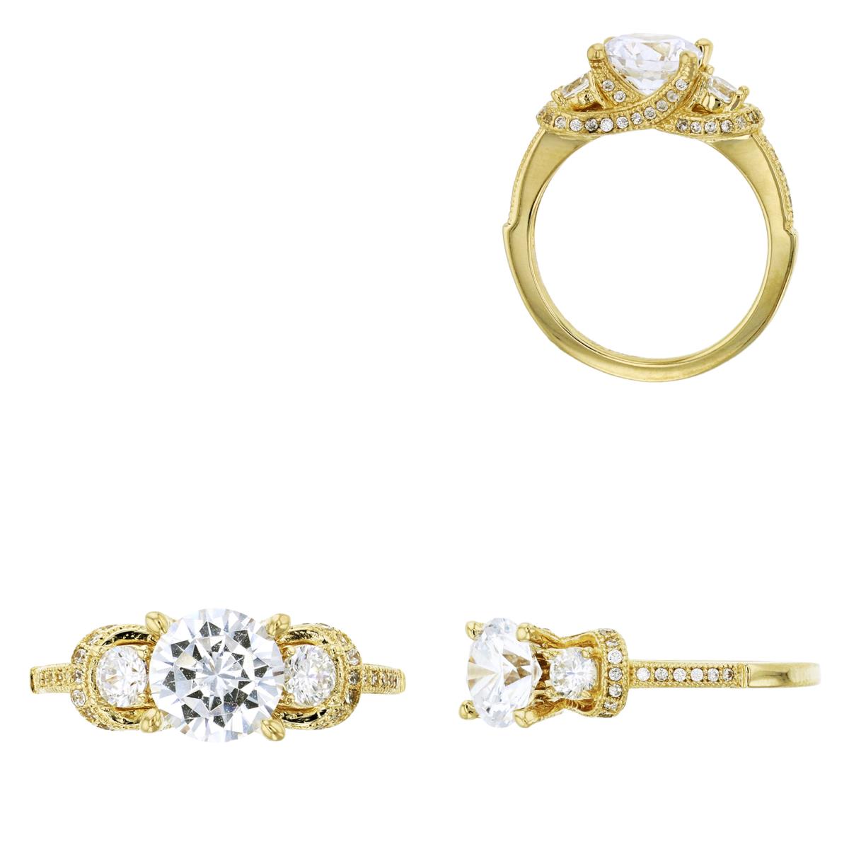 14K Yellow Gold Past,Present & Future CZ Micropave Bow Engagement Ring