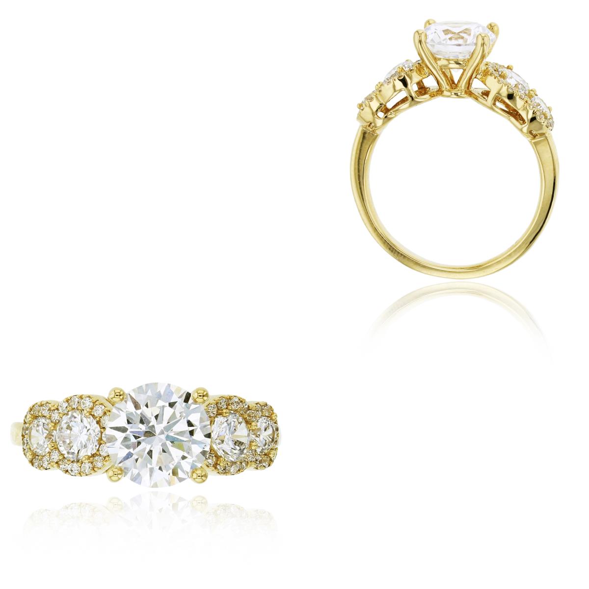 14K Yellow Gold 8mm Round Cut Double Circle Sides Engagement Ring