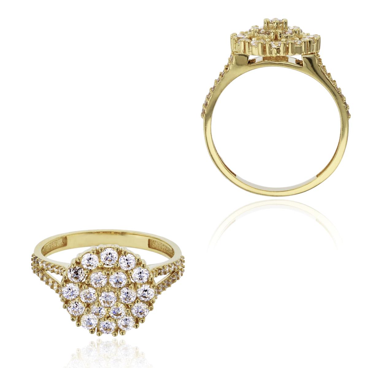 14K Yellow Gold Micropave Rd Cluster 12mm Circle Engagement Ring