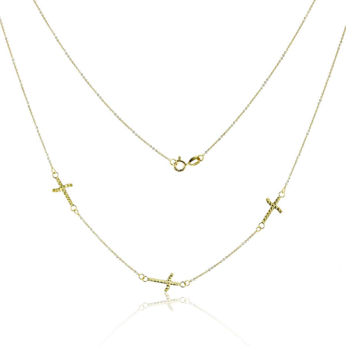 14K Yellow Gold Round Hammered Cable Chain with Triple Star DC Crosses 18" Necklace