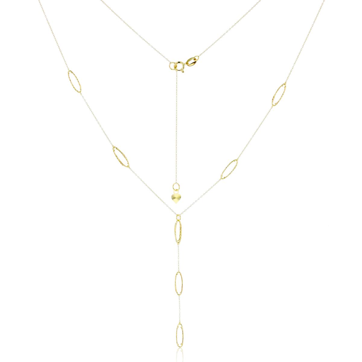 14K Yellow Gold Cable Chain with DC Twist Open Ovals Swiss DC Heart Back Drop 16+2" Necklace
