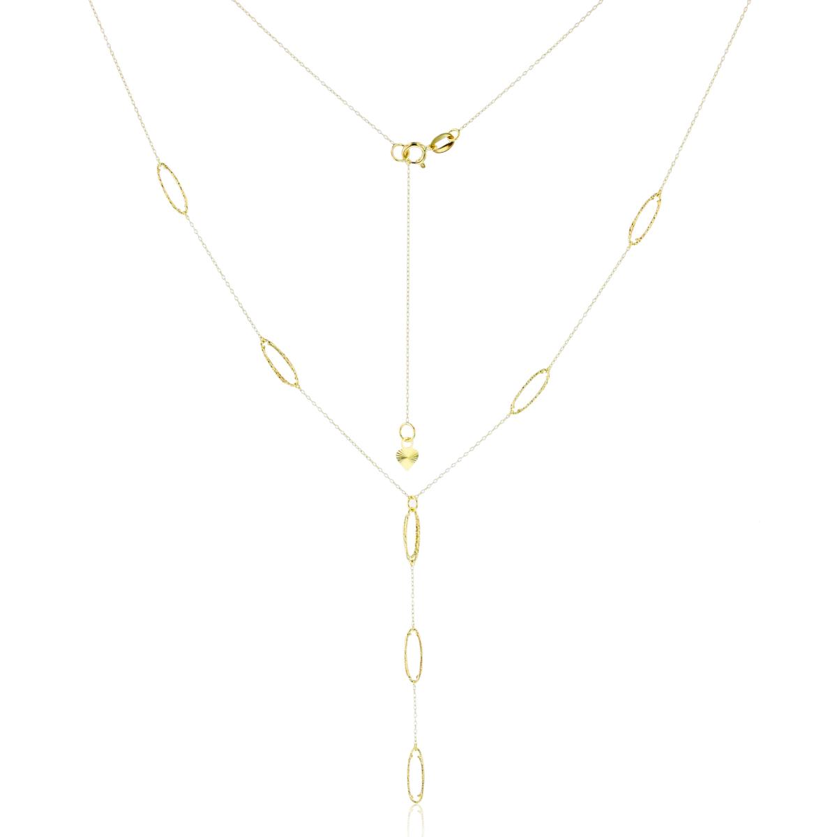 14K Yellow Gold Cable Chain with DC Twist Open Ovals Swiss DC Heart Back Drop 16+2" Necklace