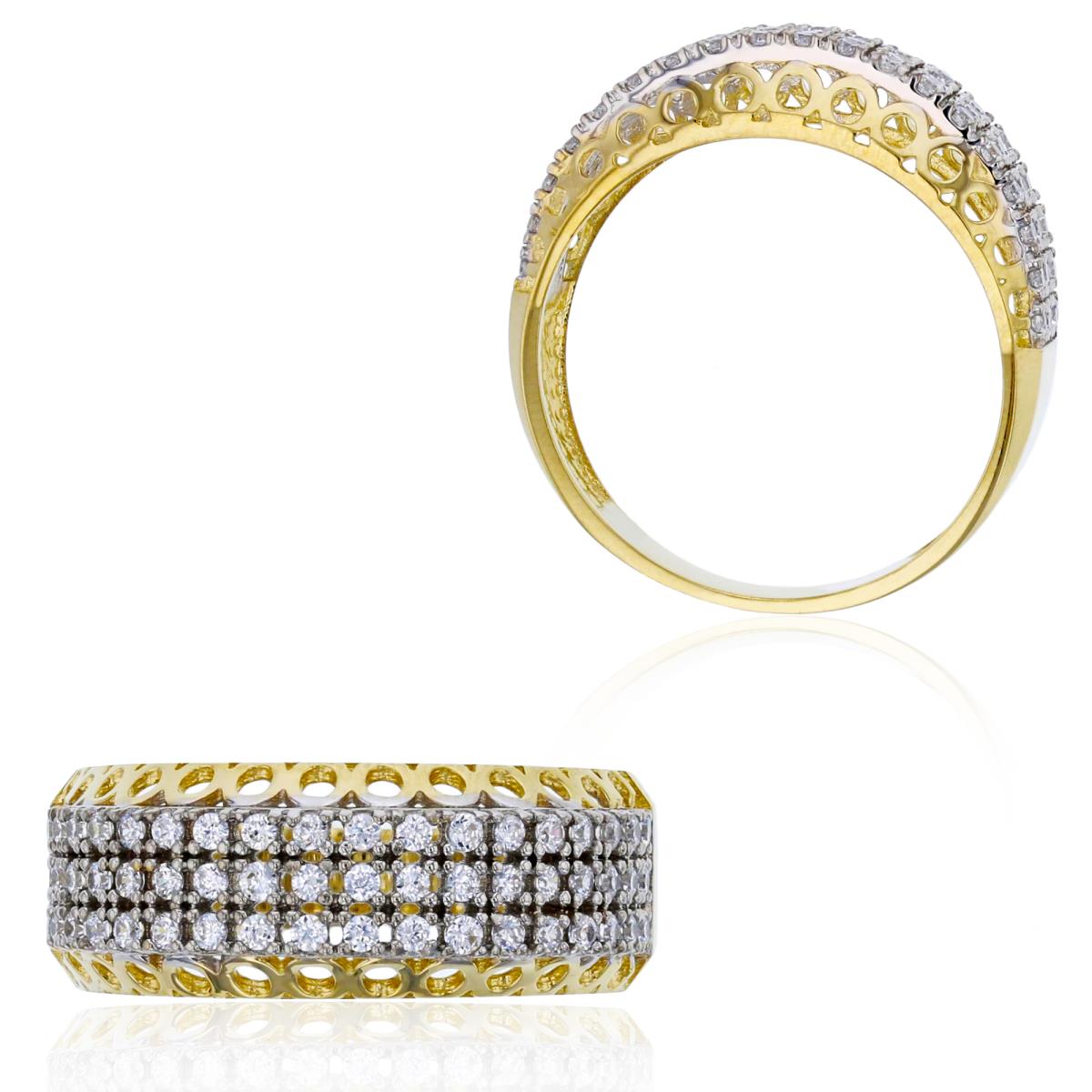 14K Tow-Tone Gold Micropave Three Row Top Open Bubble Side Anniversary Ring