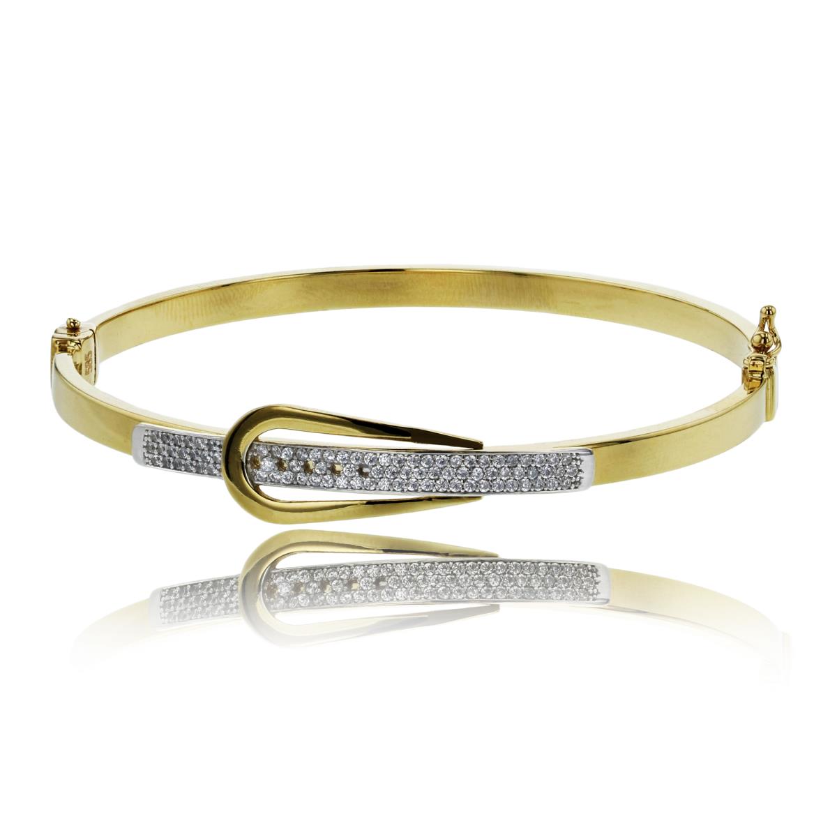 14K Yellow Gold Polished Micropave Belt Oval Bangle